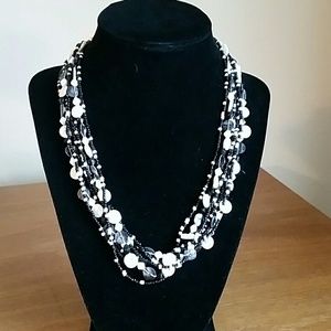 Black and white beaded multi strand necklace